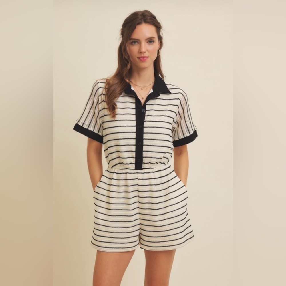 134. Striped crochet Black and White Romper